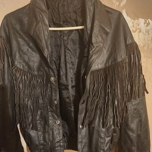 Black leather fringe jacket